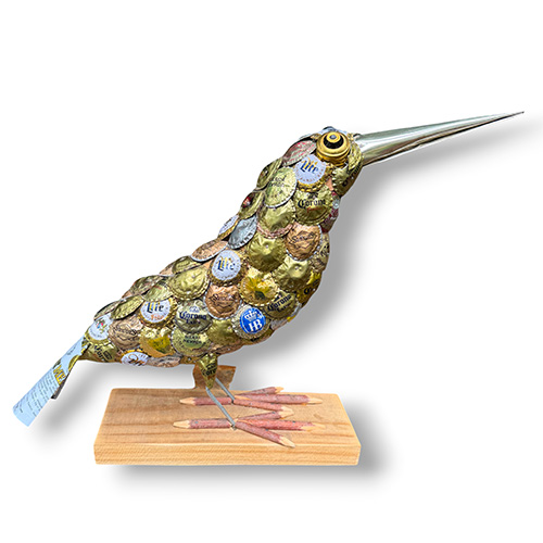 John Richards 13" Large Gold Bottlecap Bird Sculpture RD6330